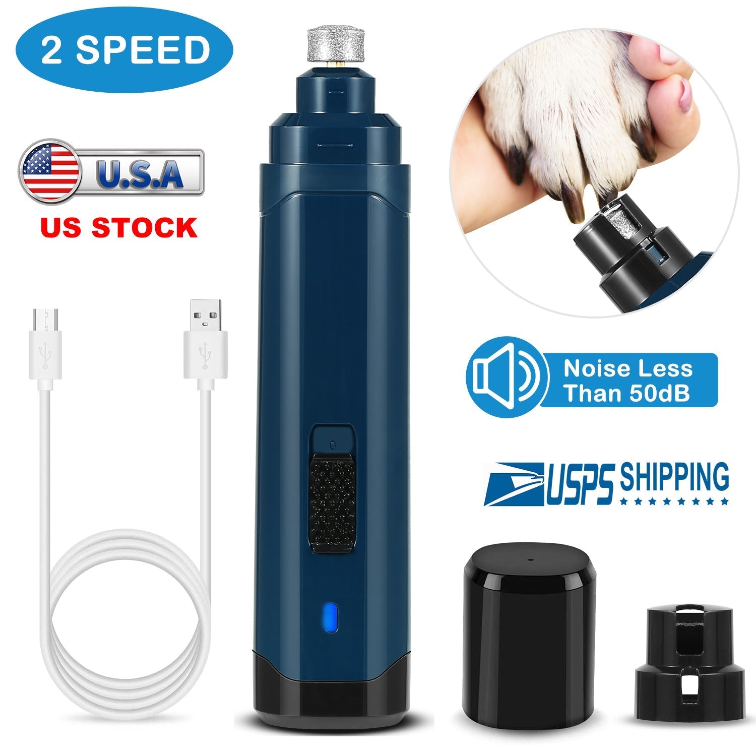 Quiet 2 Speed Rechargeable Nail Grinder and Trimmer.