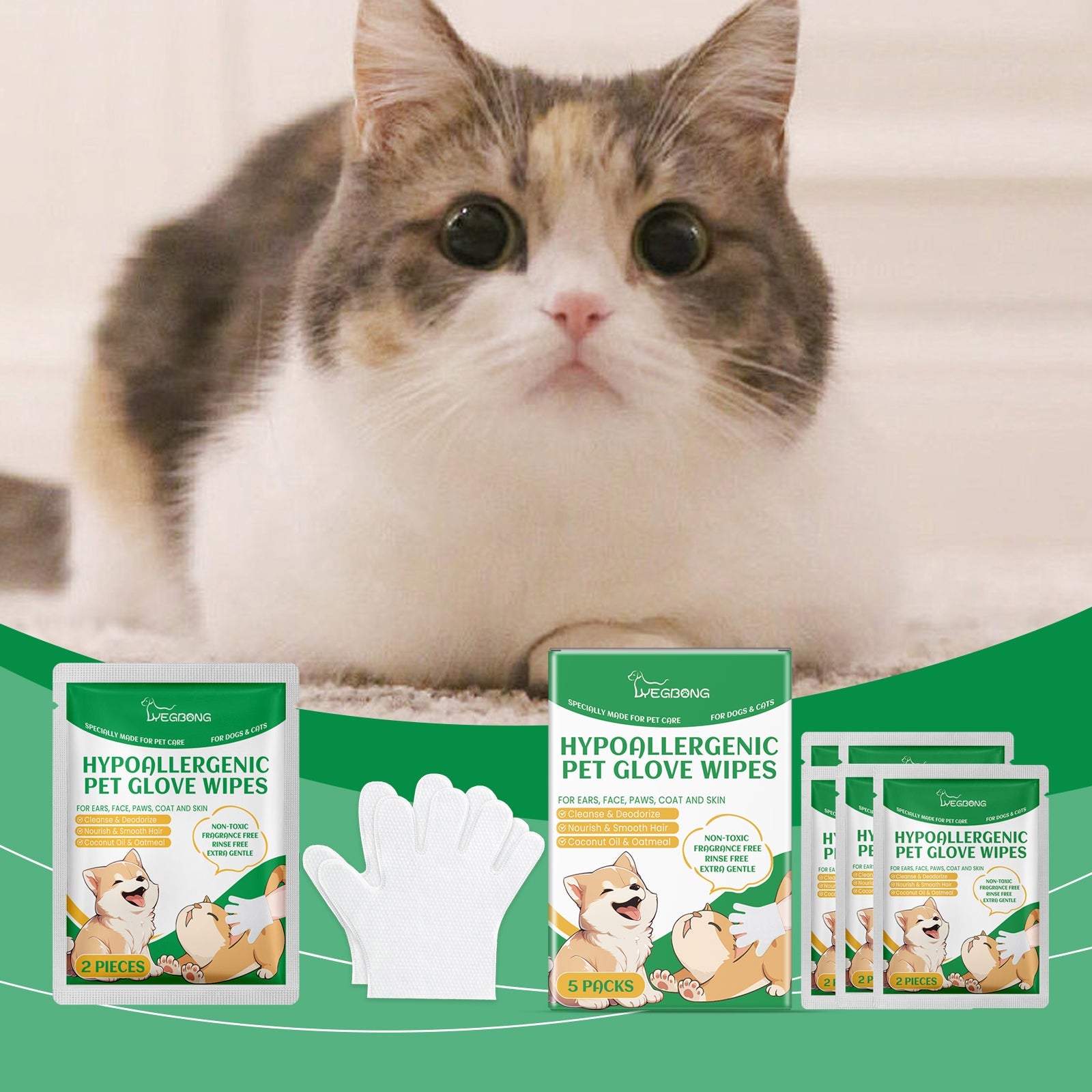 Disposable Gentle Cleaning Glove Wipes for Dogs and Cats.