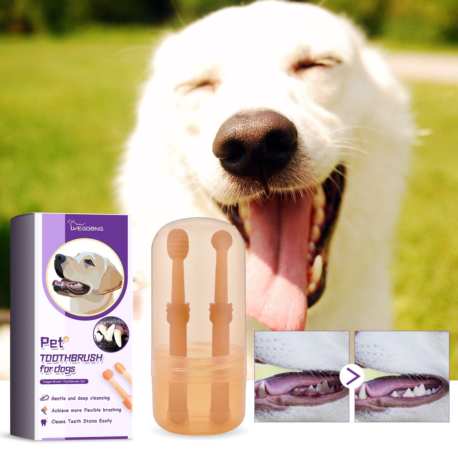 Flexible Silicone Pet Toothbrush for Dogs and Cats.
