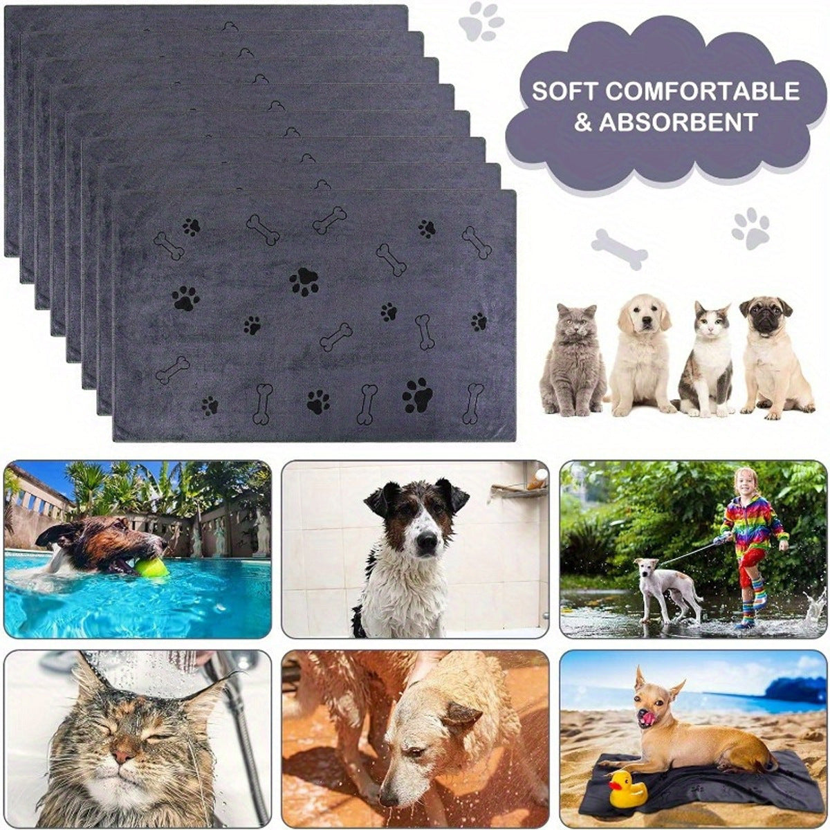 Pet bath towel quick drying and absorbent for dogs and cats bath towel soft and quick drying pet supplies.