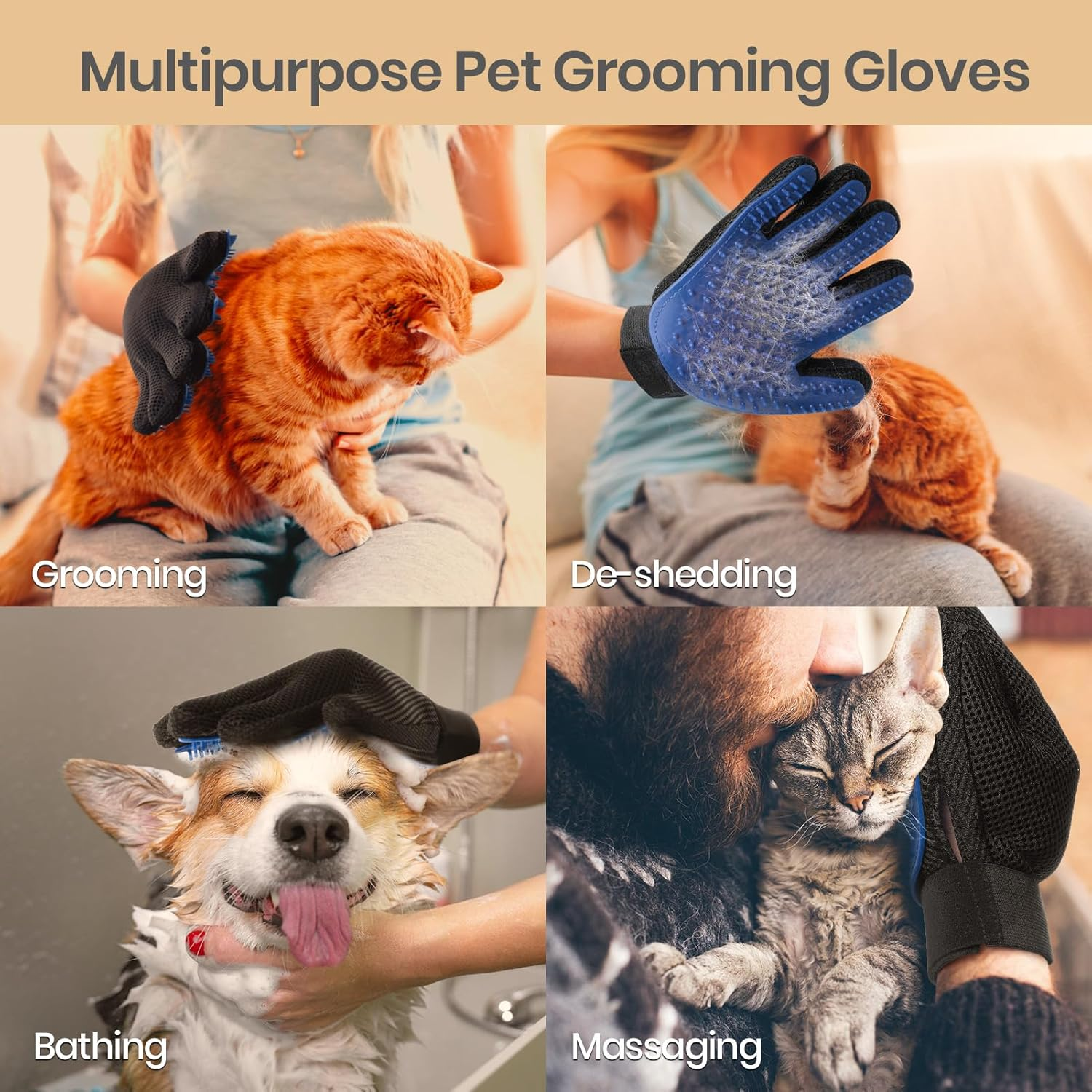 De-shedding Hair Remover Brush Mitt Tool.
