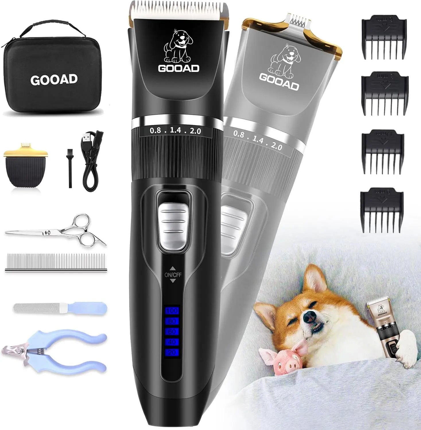 Grooming Kit with Quiet Rechargeable Trimmer & Paw Shaver for Dogs & Cats.