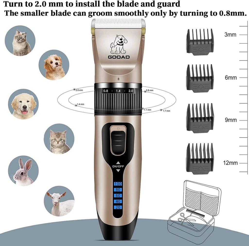 Grooming Kit with Quiet Rechargeable Trimmer & Paw Shaver for Dogs & Cats.