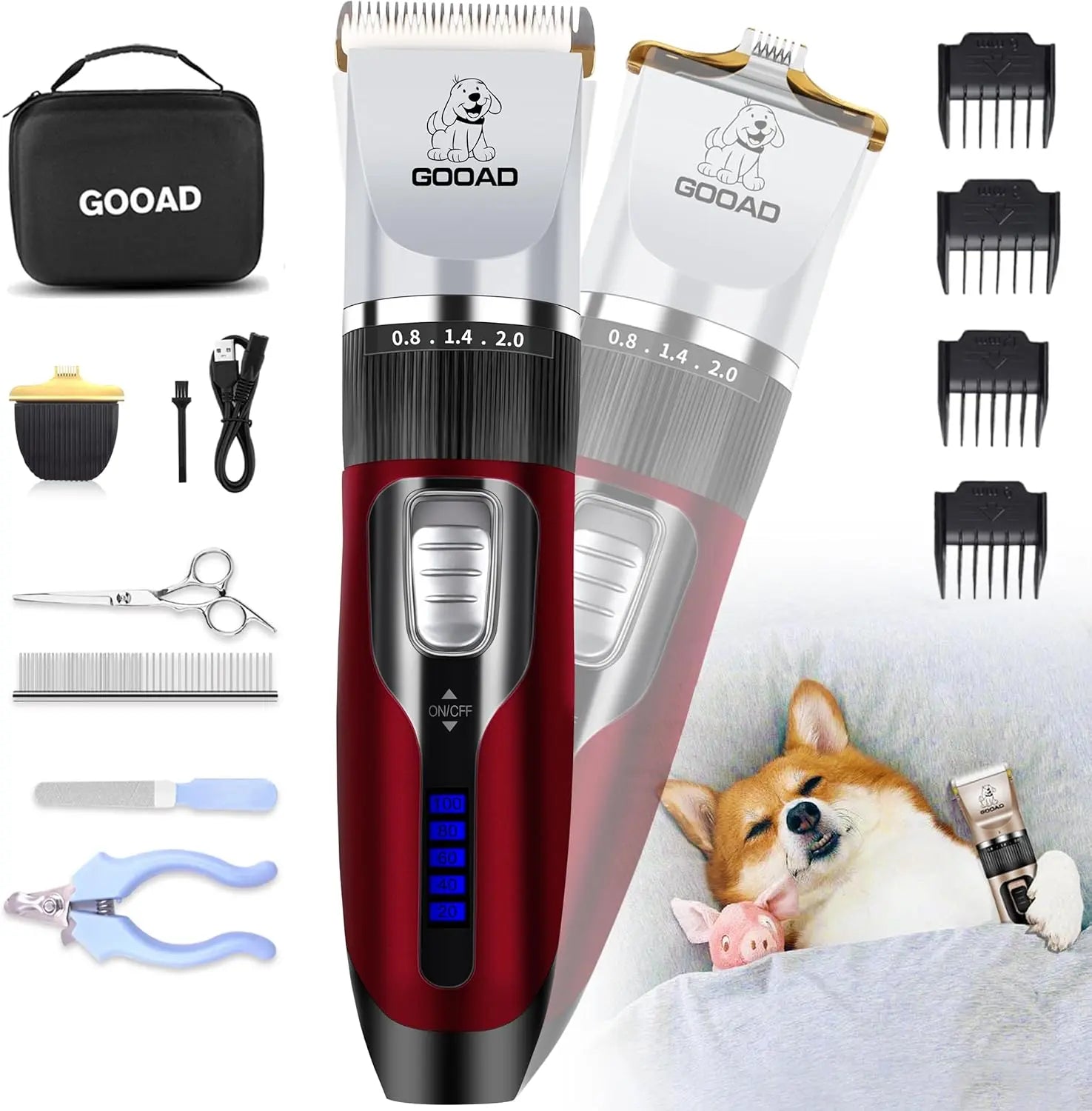 Grooming Kit with Quiet Rechargeable Trimmer & Paw Shaver for Dogs & Cats.