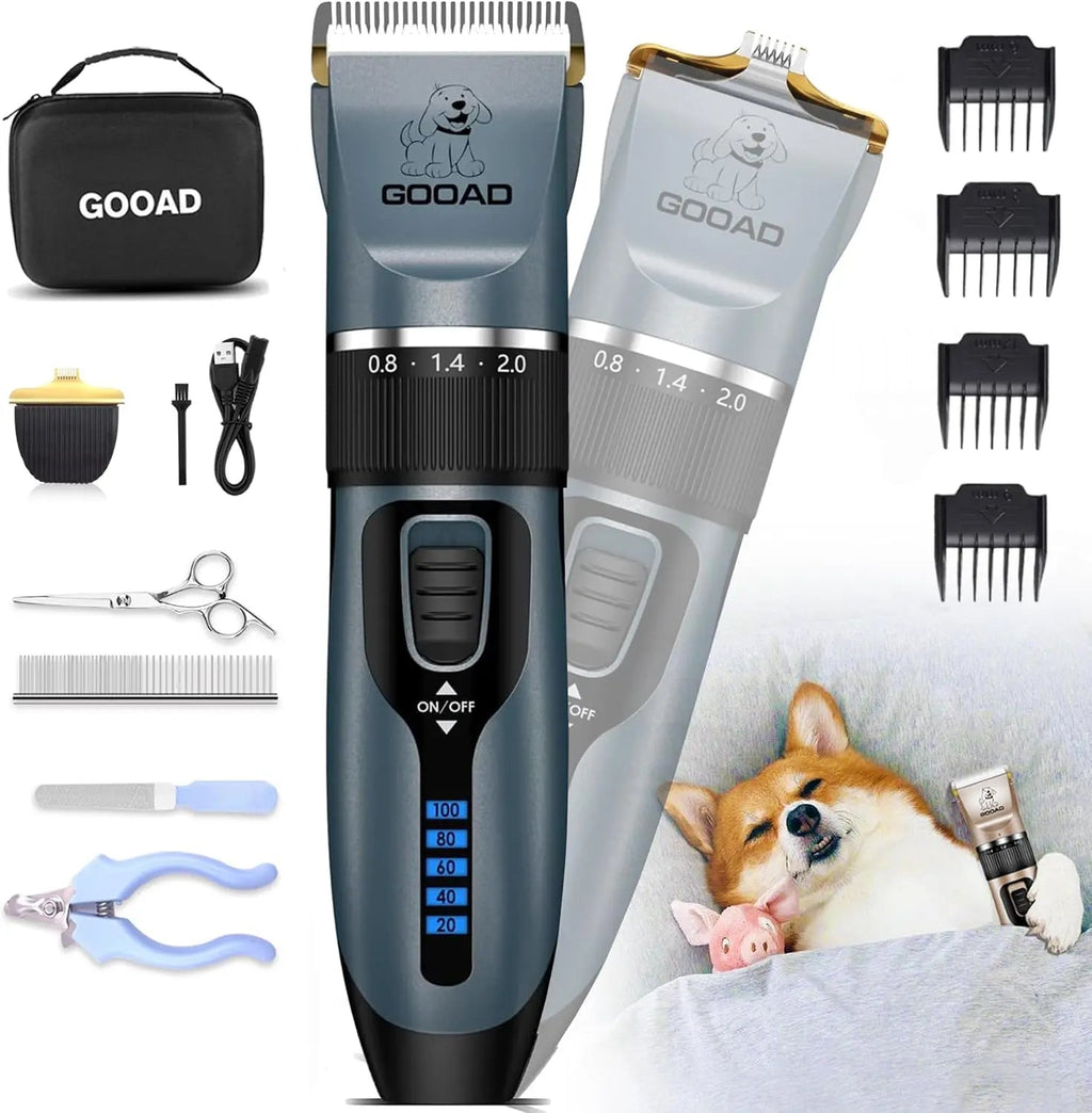 Grooming Kit with Quiet Rechargeable Trimmer & Paw Shaver for Dogs & Cats.
