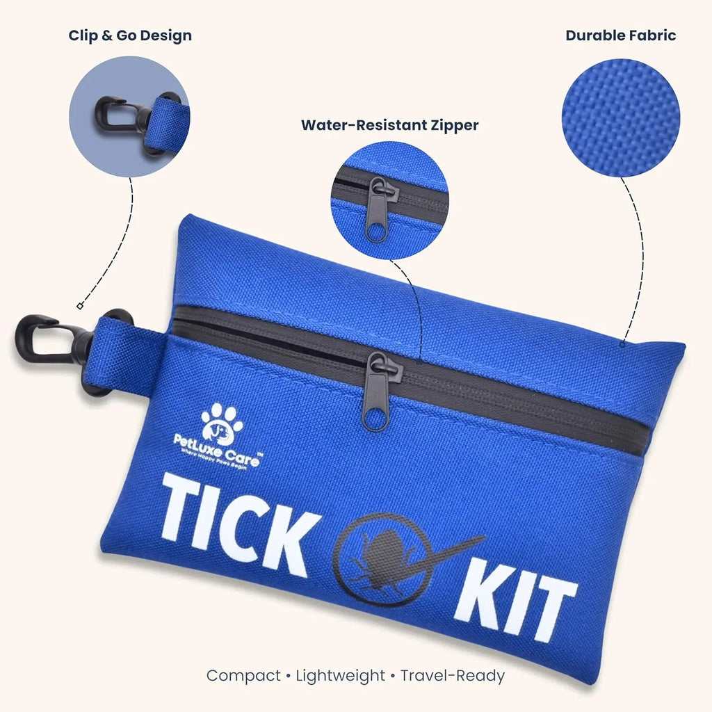Tick Remover Kit-Stainless Steel Tool and Comb for Dogs and Cats + Travel First Aid.