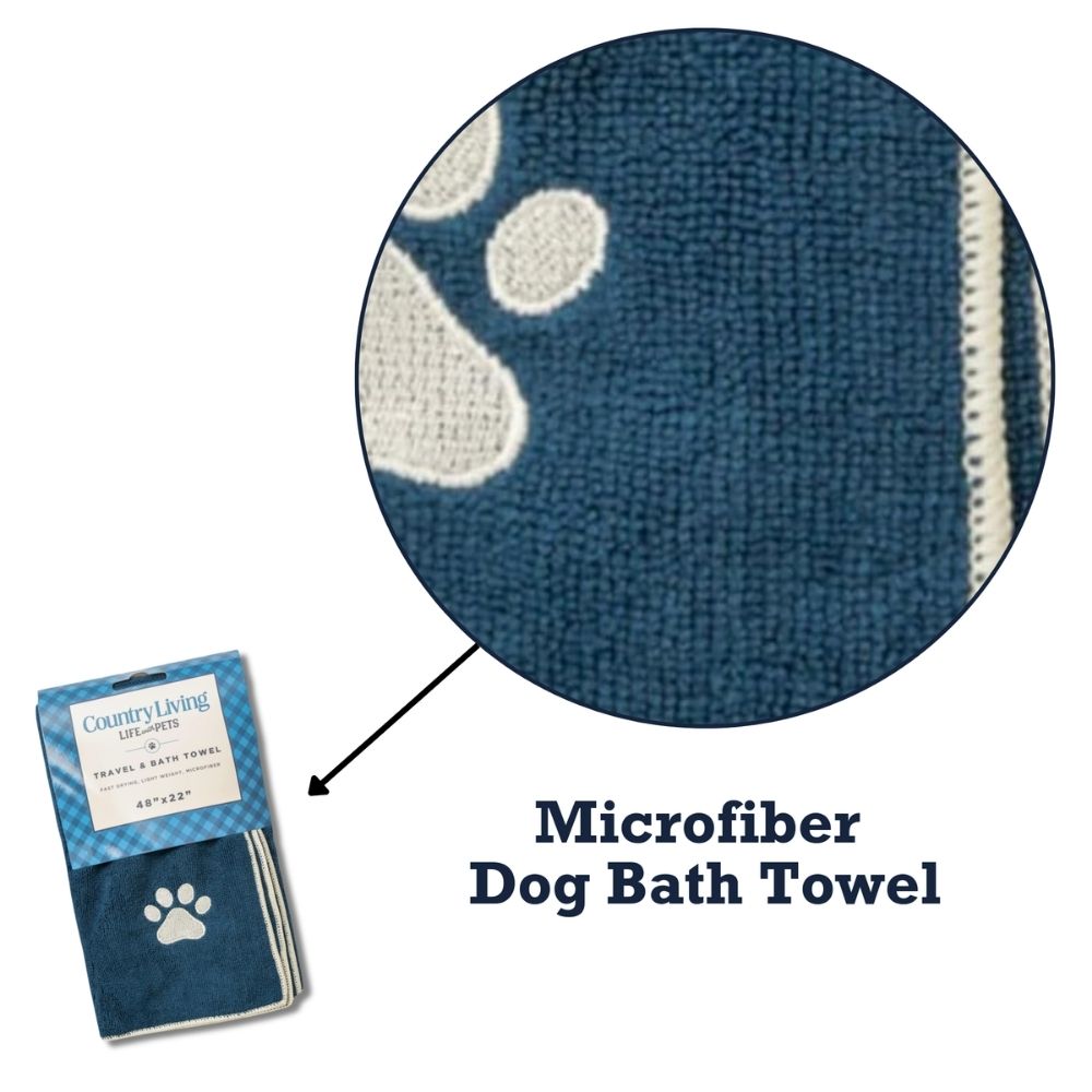 Large Microfiber Bathing Towel with Embroidered Paw Print.