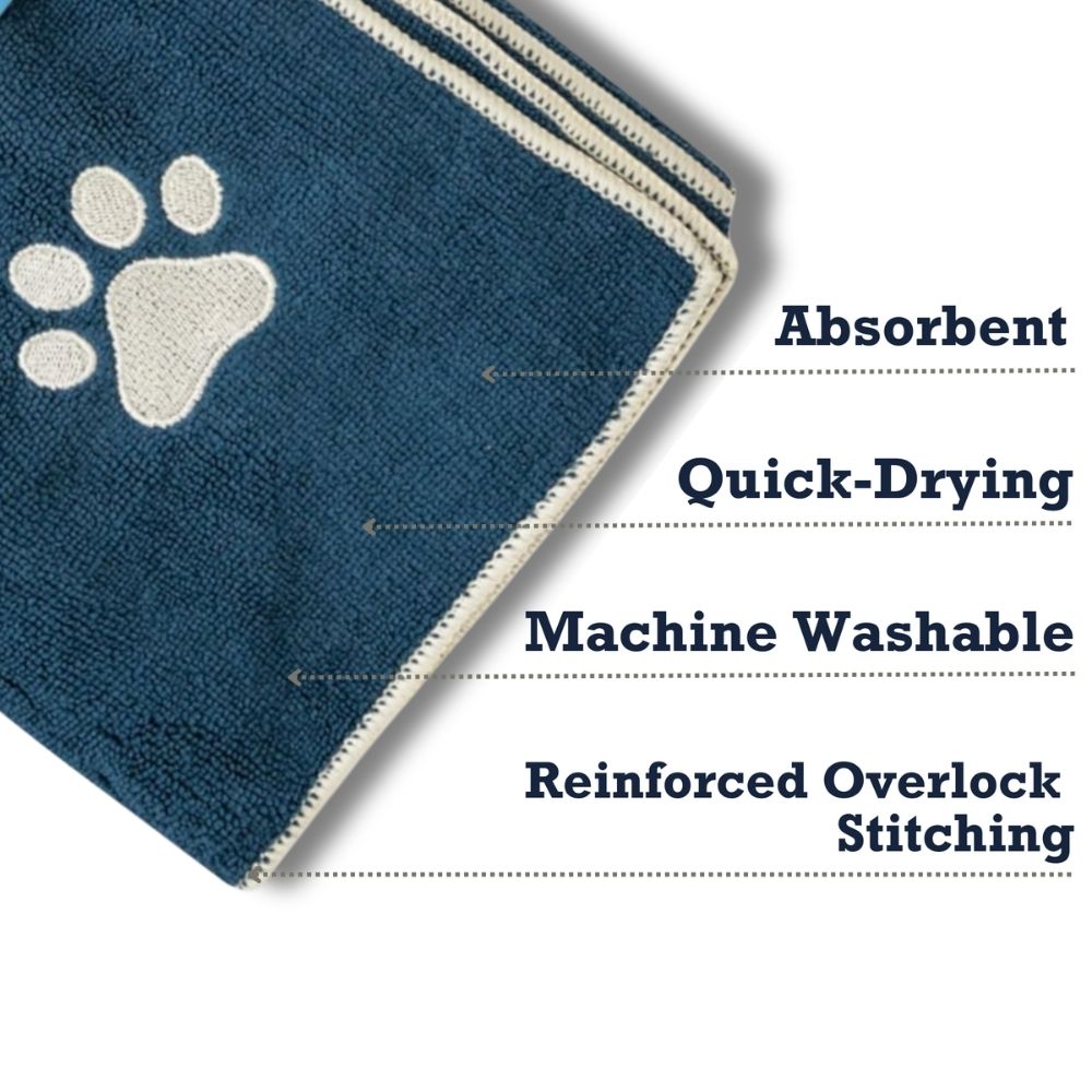 Large Microfiber Bathing Towel with Embroidered Paw Print.