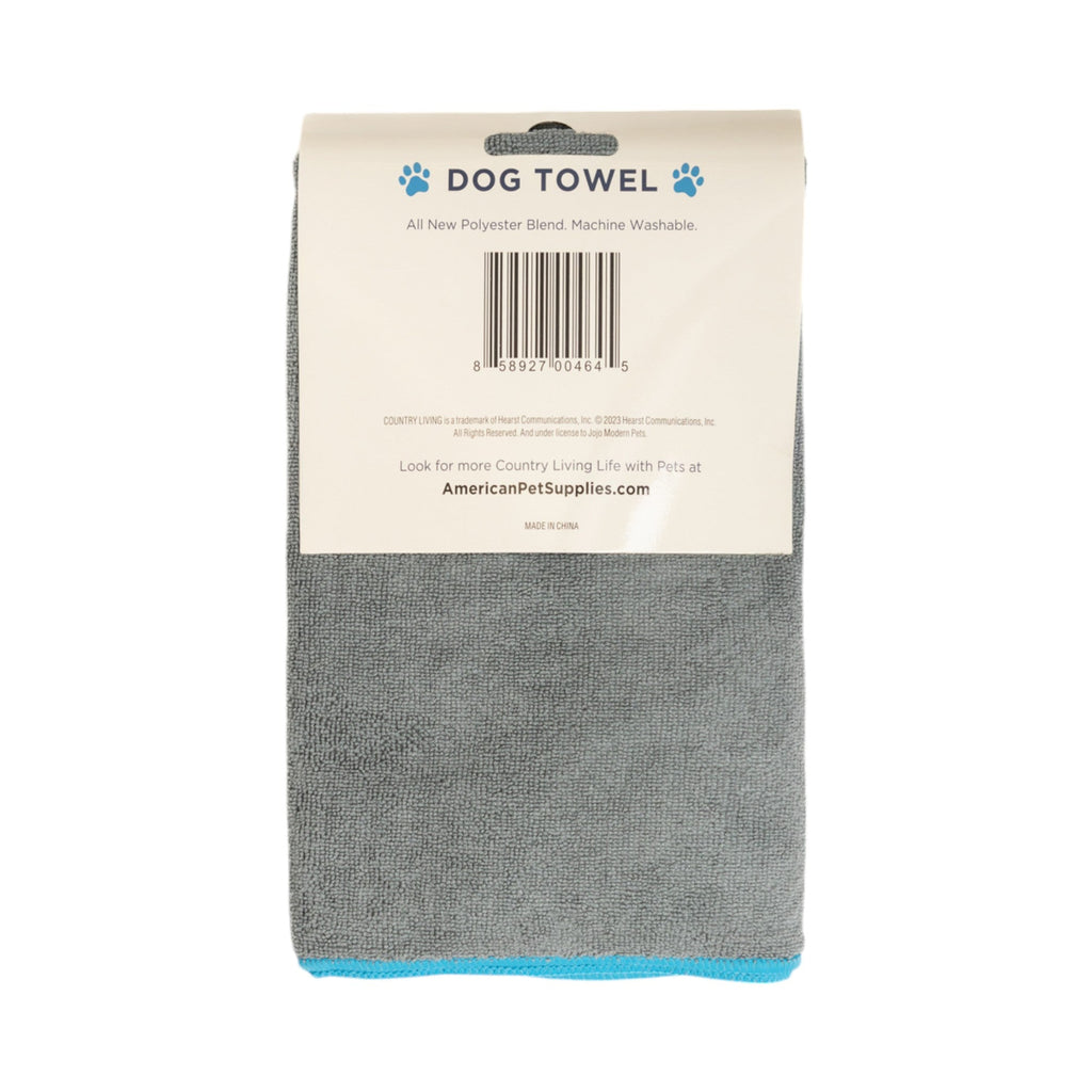 Large Gray Microfiber Towel with Teal Embroidered Paw Print