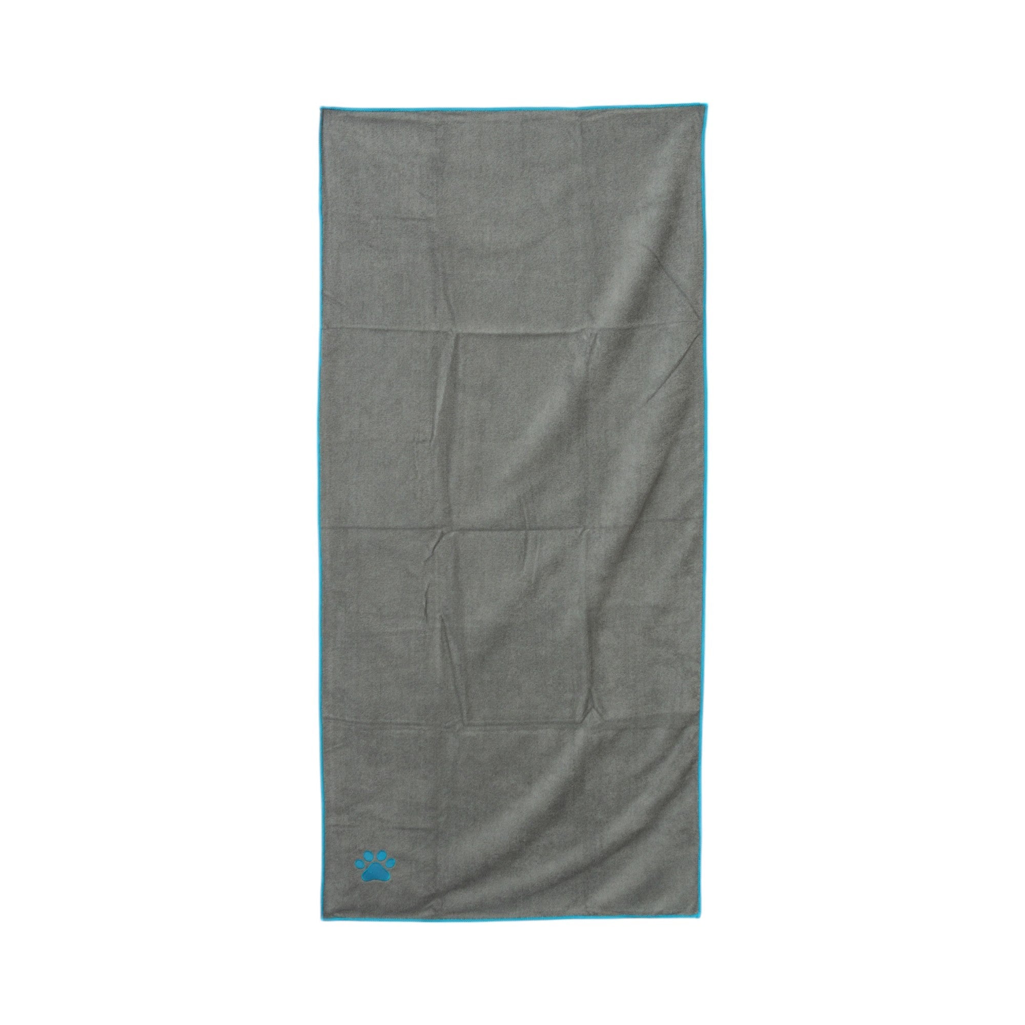 Large Gray Microfiber Towel with Teal Embroidered Paw Print