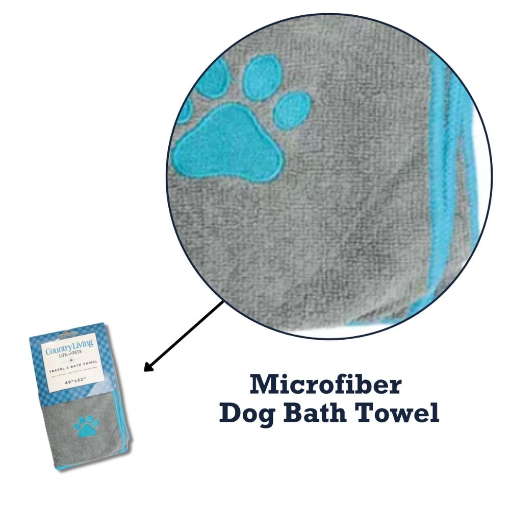 Large Gray Microfiber Towel with Teal Embroidered Paw Print