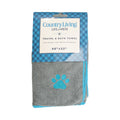Large Gray Microfiber Towel with Teal Embroidered Paw Print